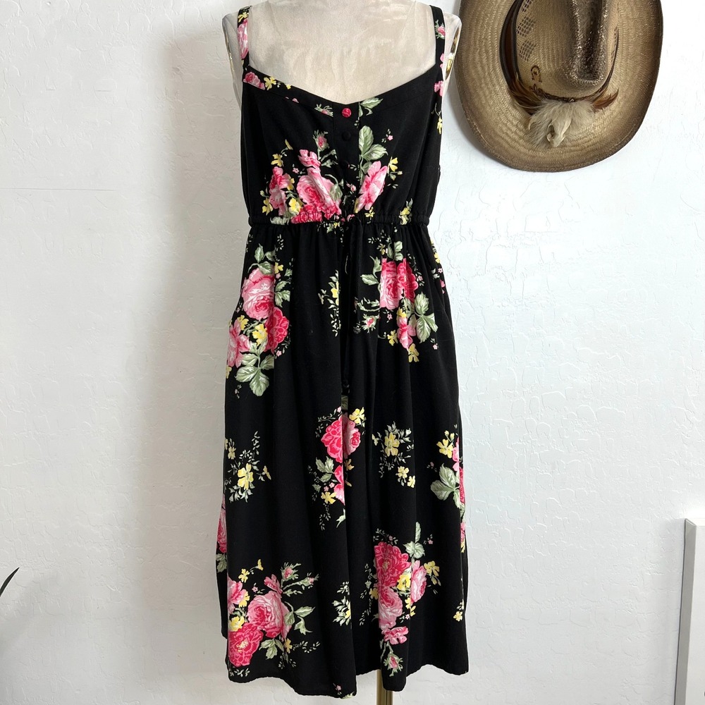 Torrid Size 0 Black Floral Midi Sundress Cami Straps Pockets Cottagecore Plus